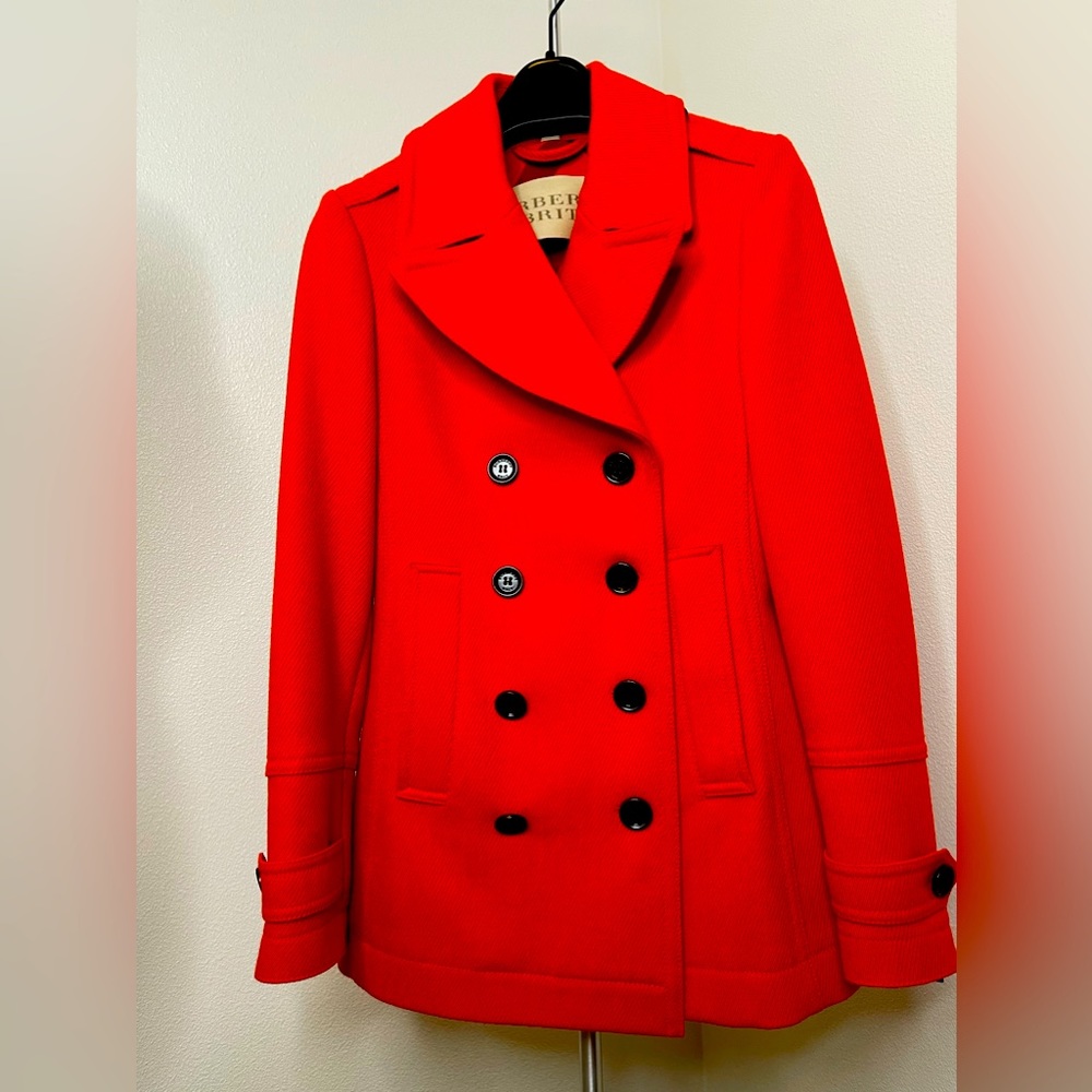 Burberry Brit pea coat red orange color size US 2